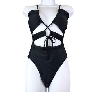 BMJL Womens S Black One Piece Swimsuit Cutout Tie Front Monokini Strappy Edgy